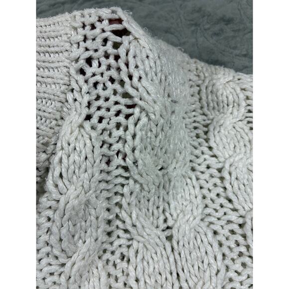 Vintage 90s Women's Cable Knit Sweater White Large Hand Knit Chunky Fisherman - Picture 8 of 8
